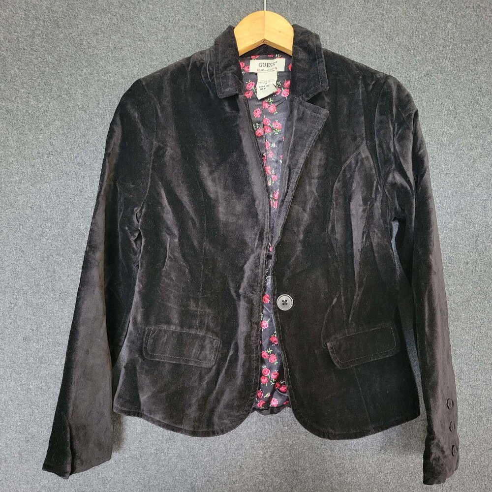 VTG Guess Girls’ Size S Black Velvet Blazer Jacket